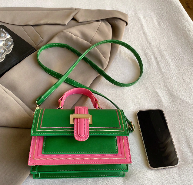Pink and Green Shoulder Purse