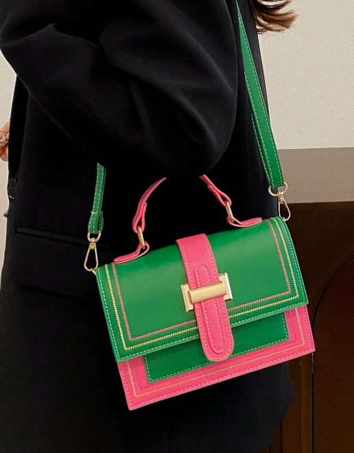 Pink and Green Shoulder Purse